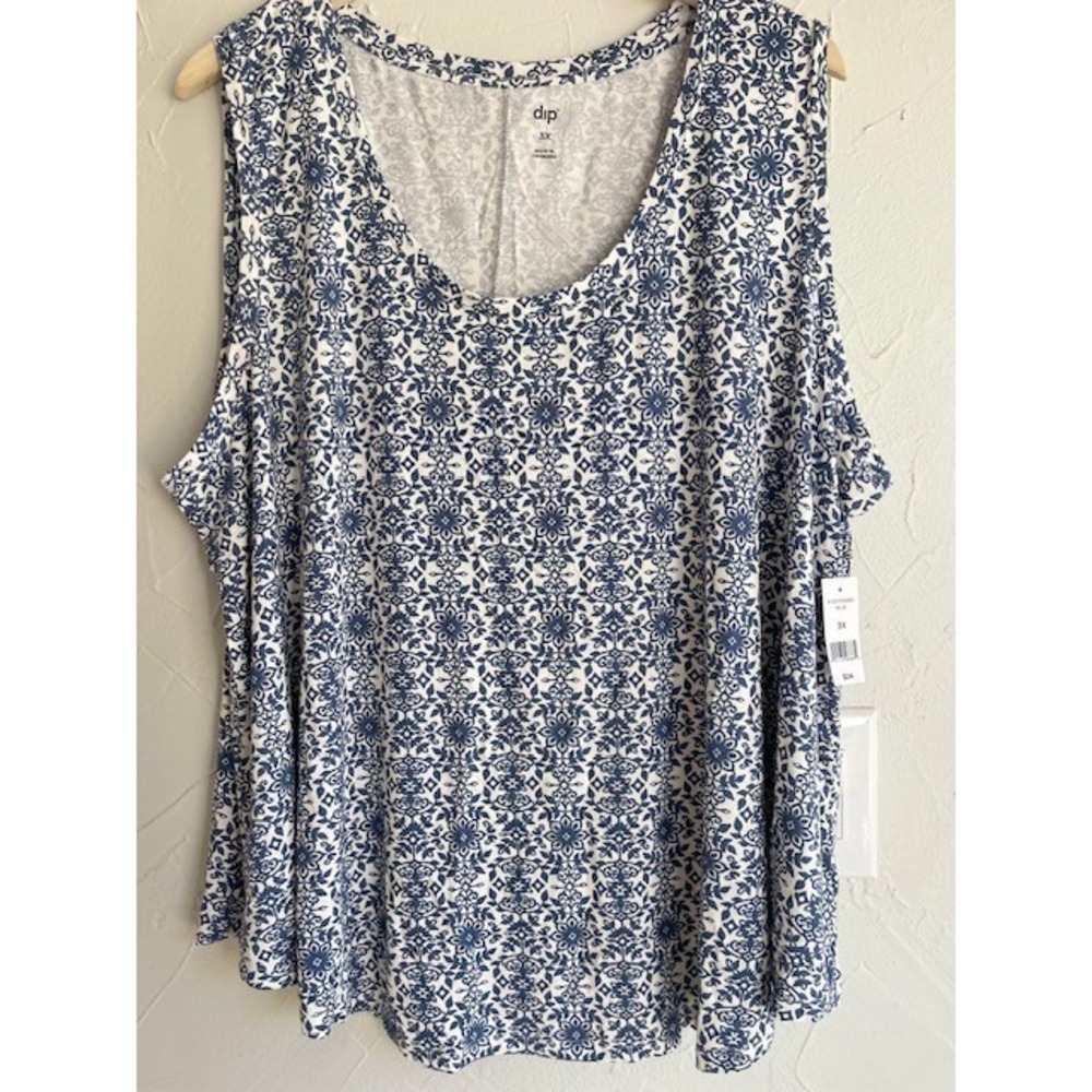 Dip Womens Navy Blue and White Paisley Tank Top Blouse Size 3X